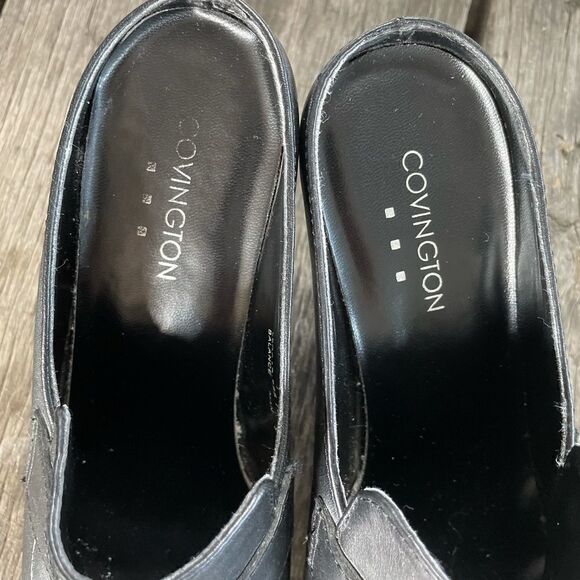 Covington Black Leather Block Heels Size 7.5M EUC - Picture 6 of 9